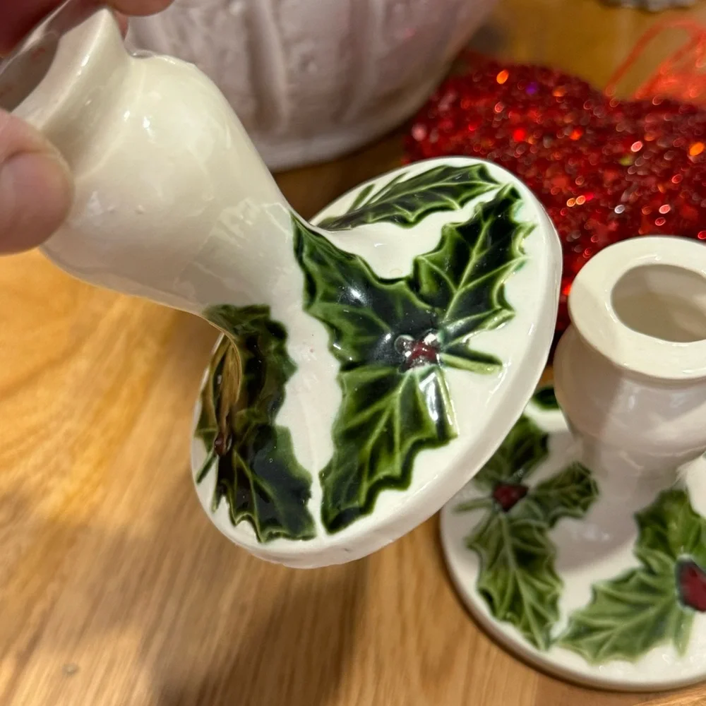 Mid Century Vintage Christmas Art Pottery Candle Holder 3”